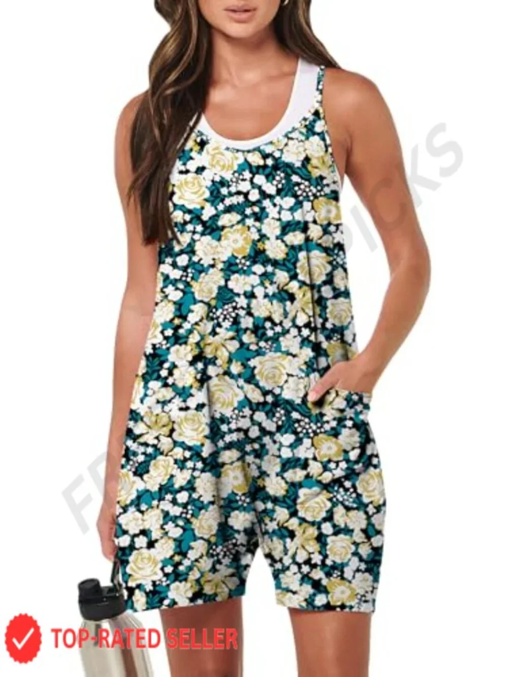 Womens Loose Sleeveless Spaghetti Strap Romper Summer Casual Jumpsuit Shorts